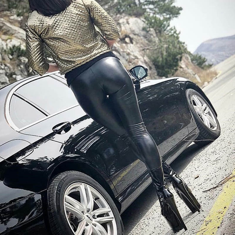 Nessaj Black Summer PU Leather Pants Women High Waist Skinny Push Up L –  naomisfashion.com