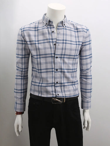 Shirt Gray Brushed Long-Sleeved Casual Plaid Shirt