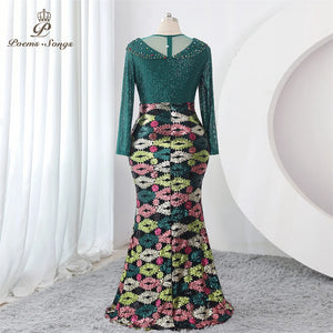 Elegant Sequins Mermaid long sleeve Evening dress Plus Size green party dresses woman Gown Maxi dress