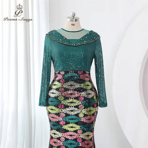 Elegant Sequins Mermaid long sleeve Evening dress Plus Size green party dresses woman Gown Maxi dress