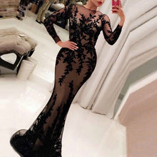 Load image into Gallery viewer, Plus Size Black Sparkly Lace Evening Dresses Mermaid Long Sleeve Mermaid Robe De Soiree  Party Formal Occasion Gown 2020