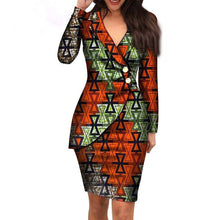 Load image into Gallery viewer, Autumn African Dresses for Women Fashion Office Style V-neck Long Sleeve Midi Dress Bazin Riche African Print Clothing WY4052