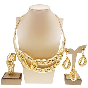 Woman Necklace Jewelry Set Italian Gold Plated Delicate Pendant Banquet Party Accessories Earrings Bracelet Ring SYHOL