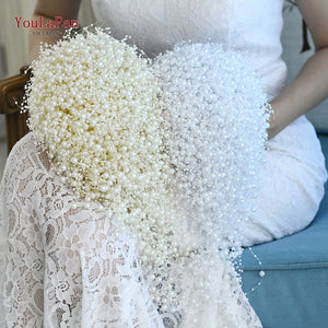 YouLaPan F24 Luxury Wedding Flower Bouquet Handmade White Ivory Wedding Bride Holding Flowers Pearl Bridal Bouquet Decorate