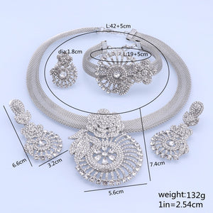 CYNTHIA Women Silver Plated Necklace Women Jewelry Sets Crystal Earrings Ring Classic Wedding Flower Jewelry Set for Bride