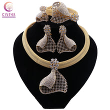 Load image into Gallery viewer, CYNTHIA Luxury Nigerian Dubai Jewelry Sets For Women Wedding Bridal Gold Color Necklace Earrings Bracelet Ring Sets