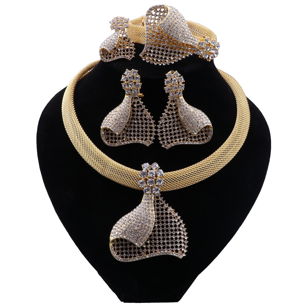 CYNTHIA Luxury Nigerian Dubai Jewelry Sets For Women Wedding Bridal Gold Color Necklace Earrings Bracelet Ring Sets