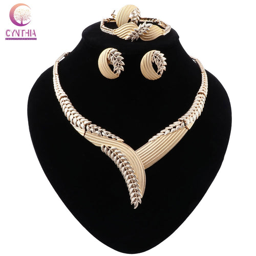 CYNTHIA African Dubai Gold Color Jewelry Nigerian Crystal Necklace Earrings Women Italian Bridal Jewelry Set Wedding Accessories