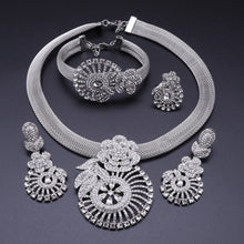 Load image into Gallery viewer, CYNTHIA Women Silver Plated Necklace Women Jewelry Sets Crystal Earrings Ring Classic Wedding Flower Jewelry Set for Bride