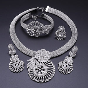 CYNTHIA Women Silver Plated Necklace Women Jewelry Sets Crystal Earrings Ring Classic Wedding Flower Jewelry Set for Bride