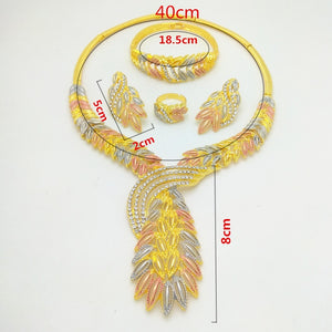 Kingdom Ma African Wedding Crystal Necklace Bracelet Earrings Ring Sets Dubai Fashion 3 Color Big Jewelry Set For Woman