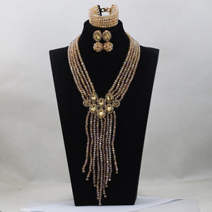 Trendy Blue Crystal Jewelry Sets Long Design Women Beads Necklace African Wedding Bridal Jewelry Sets Free Shipping ABH163