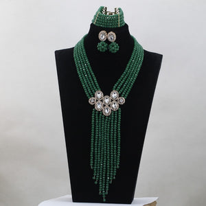 Trendy Blue Crystal Jewelry Sets Long Design Women Beads Necklace African Wedding Bridal Jewelry Sets Free Shipping ABH163