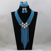 Load image into Gallery viewer, Trendy Blue Crystal Jewelry Sets Long Design Women Beads Necklace African Wedding Bridal Jewelry Sets Free Shipping ABH163