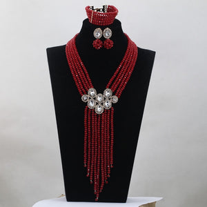 Trendy Blue Crystal Jewelry Sets Long Design Women Beads Necklace African Wedding Bridal Jewelry Sets Free Shipping ABH163