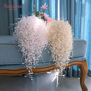 YouLaPan F24 Luxury Wedding Flower Bouquet Handmade White Ivory Wedding Bride Holding Flowers Pearl Bridal Bouquet Decorate