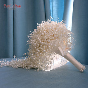 YouLaPan F24 Luxury Wedding Flower Bouquet Handmade White Ivory Wedding Bride Holding Flowers Pearl Bridal Bouquet Decorate