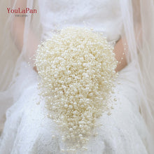 Load image into Gallery viewer, YouLaPan F24 Luxury Wedding Flower Bouquet Handmade White Ivory Wedding Bride Holding Flowers Pearl Bridal Bouquet Decorate