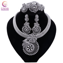 Load image into Gallery viewer, CYNTHIA Women Silver Plated Necklace Women Jewelry Sets Crystal Earrings Ring Classic Wedding Flower Jewelry Set for Bride