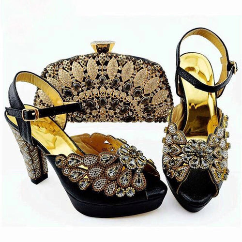 2019 Decorated With Rhinestone Shoes And Bag Set African Design Matching Shoes