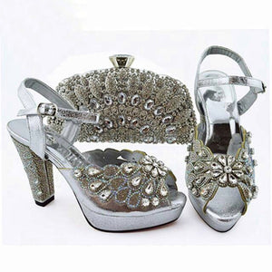 2019 Decorated With Rhinestone Shoes And Bag Set African Design Matching Shoes