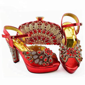 2019 Decorated With Rhinestone Shoes And Bag Set African Design Matching Shoes