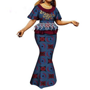 Fashion African Skirts Set Women Elegant Applique Tops and Long Skirts African Print Women African Suit 2 Piece Set WY6402