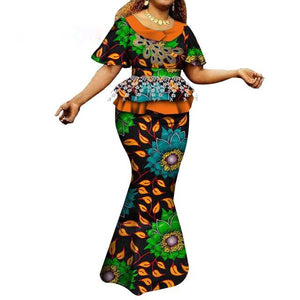 Fashion African Skirts Set Women Elegant Applique Tops and Long Skirts African Print Women African Suit 2 Piece Set WY6402