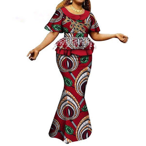 Fashion African Skirts Set Women Elegant Applique Tops and Long Skirts African Print Women African Suit 2 Piece Set WY6402