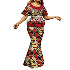 Fashion African Skirts Set Women Elegant Applique Tops and Long Skirts African Print Women African Suit 2 Piece Set WY6402