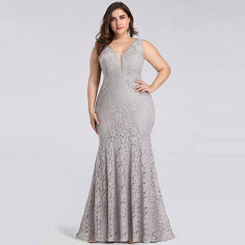 White Lace Dress Women Elegant Mermaid V Neck Sleeveless Long Formal Party Dress Evening Night Wear Plus Size Dress Robe Femme