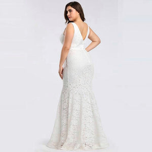 White Lace Dress Women Elegant Mermaid V Neck Sleeveless Long Formal Party Dress Evening Night Wear Plus Size Dress Robe Femme