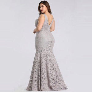 White Lace Dress Women Elegant Mermaid V Neck Sleeveless Long Formal Party Dress Evening Night Wear Plus Size Dress Robe Femme