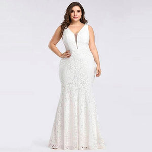 White Lace Dress Women Elegant Mermaid V Neck Sleeveless Long Formal Party Dress Evening Night Wear Plus Size Dress Robe Femme