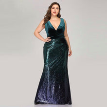 Load image into Gallery viewer, Sexy Velvet Party Dress Plus Size Women V Neck Sleeveless Long Mermaid Sequin Dress New Summer Maxi Bodycon Vestidos De Fiesta