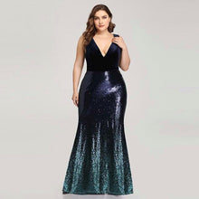 Load image into Gallery viewer, Sexy Velvet Party Dress Plus Size Women V Neck Sleeveless Long Mermaid Sequin Dress New Summer Maxi Bodycon Vestidos De Fiesta