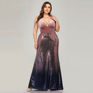 Sexy Velvet Party Dress Plus Size Women V Neck Sleeveless Long Mermaid Sequin Dress New Summer Maxi Bodycon Vestidos De Fiesta