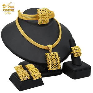 Indian Jewellery Luxury Necklace African Jewelry Set Dubai Gold Color Arabic Wedding Bridal Collection Sets Earring For Women