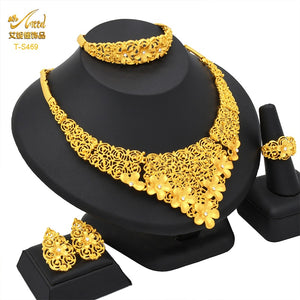 Indian Jewellery Luxury Necklace African Jewelry Set Dubai Gold Color Arabic Wedding Bridal Collection Sets Earring For Women