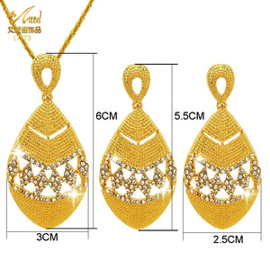 Fashion Jewelry Sets Dubai Plated Bridal Wedding Dangle Earring Necklace For Women African Party Gifts France Designer Jewellery