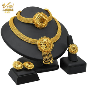 Indian Jewellery Luxury Necklace African Jewelry Set Dubai Gold Color Arabic Wedding Bridal Collection Sets Earring For Women