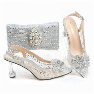 Fashionable New Design 2106-8 Italian Ladies Shoes and Bag to Match Classics Style Decorate with Rhinestone for Wedding Party