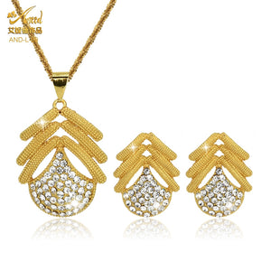 Fashion Jewelry Sets Dubai Plated Bridal Wedding Dangle Earring Necklace For Women African Party Gifts France Designer Jewellery