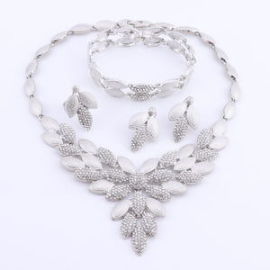 Dubai Jewelry Sets Wedding Jewelry Sets for Bride Silver Color Women Necklace Earrings Bracelet Ring Fashion Jewelry Gifts