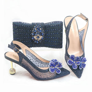 Fashionable New Design 2106-8 Italian Ladies Shoes and Bag to Match Classics Style Decorate with Rhinestone for Wedding Party