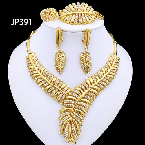 Dubai Gold Color Jewelry Sets For Women Rhinestone Jewelry Necklace And Earrings Set ensemble de bijoux en plaqué or italien