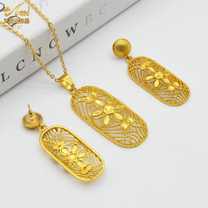 Fashion Jewelry Sets Dubai Plated Bridal Wedding Dangle Earring Necklace For Women African Party Gifts France Designer Jewellery