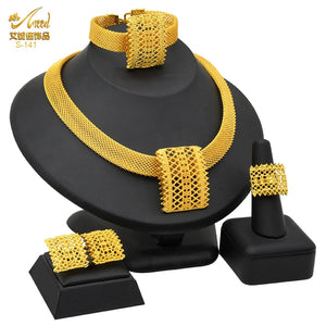 Indian Jewellery Luxury Necklace African Jewelry Set Dubai Gold Color Arabic Wedding Bridal Collection Sets Earring For Women