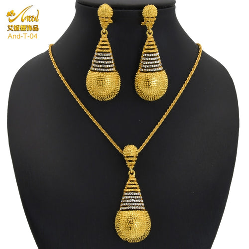 Fashion Jewelry Sets Dubai Plated Bridal Wedding Dangle Earring Necklace For Women African Party Gifts France Designer Jewellery