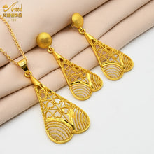 Load image into Gallery viewer, Fashion Jewelry Sets Dubai Plated Bridal Wedding Dangle Earring Necklace For Women African Party Gifts France Designer Jewellery